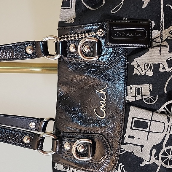 Coach Y2K Horse Carriage Ashley Black Fabric Leather Trim Shoulder/ Tote  Bag - Picture 5 of 16